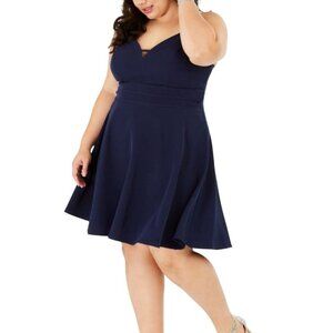 City Studio Blue Fit N Flare Spaghetti Strap Party Dress Size 14w